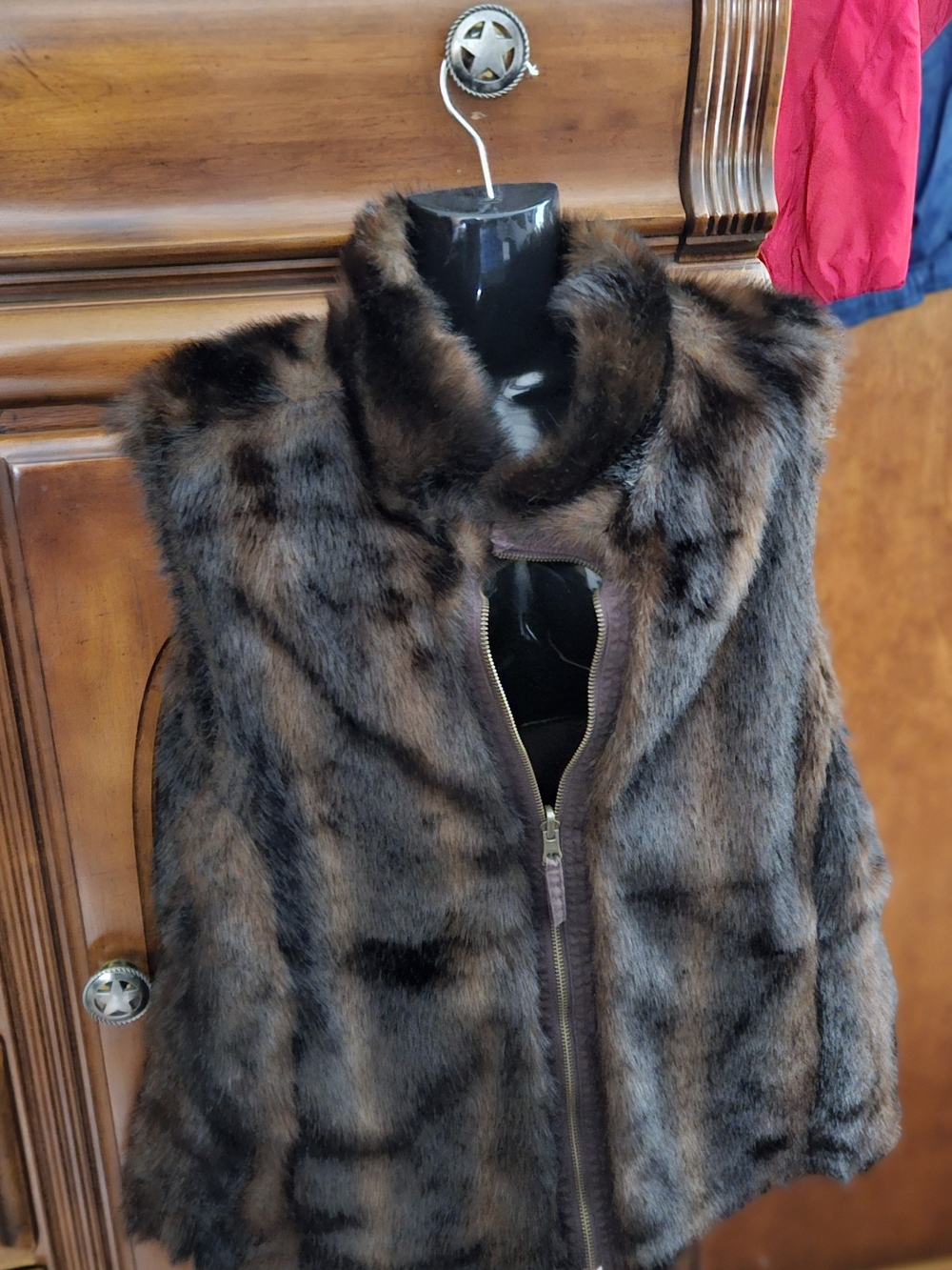 Faux Fur Brown Vest Jacket - Women's Zipper Front